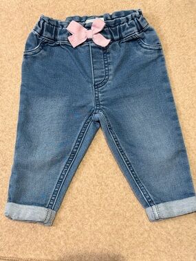 First Impressions Girls' Blue Denim Jeans with Pink Bow